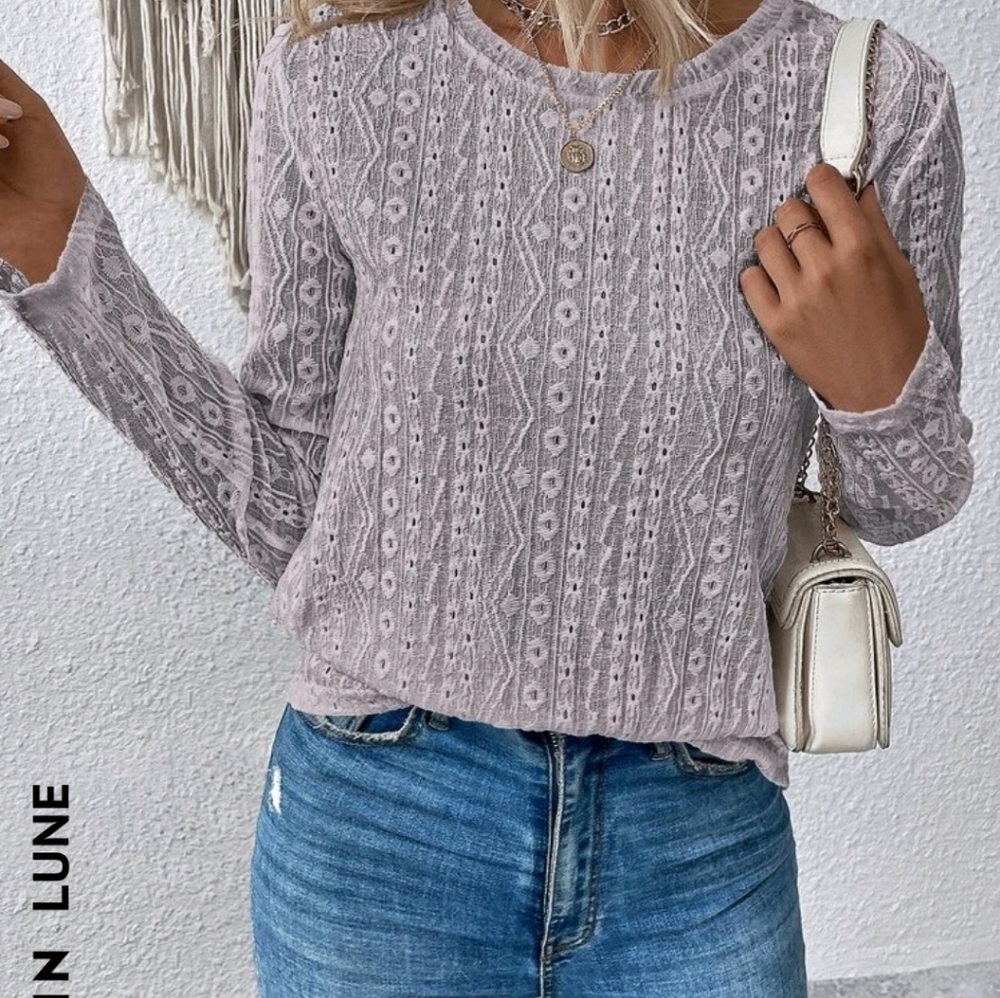 Grey eyelet long sleeve tee